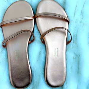 Tkees size 7 slide sandals, rose gold. Wore once